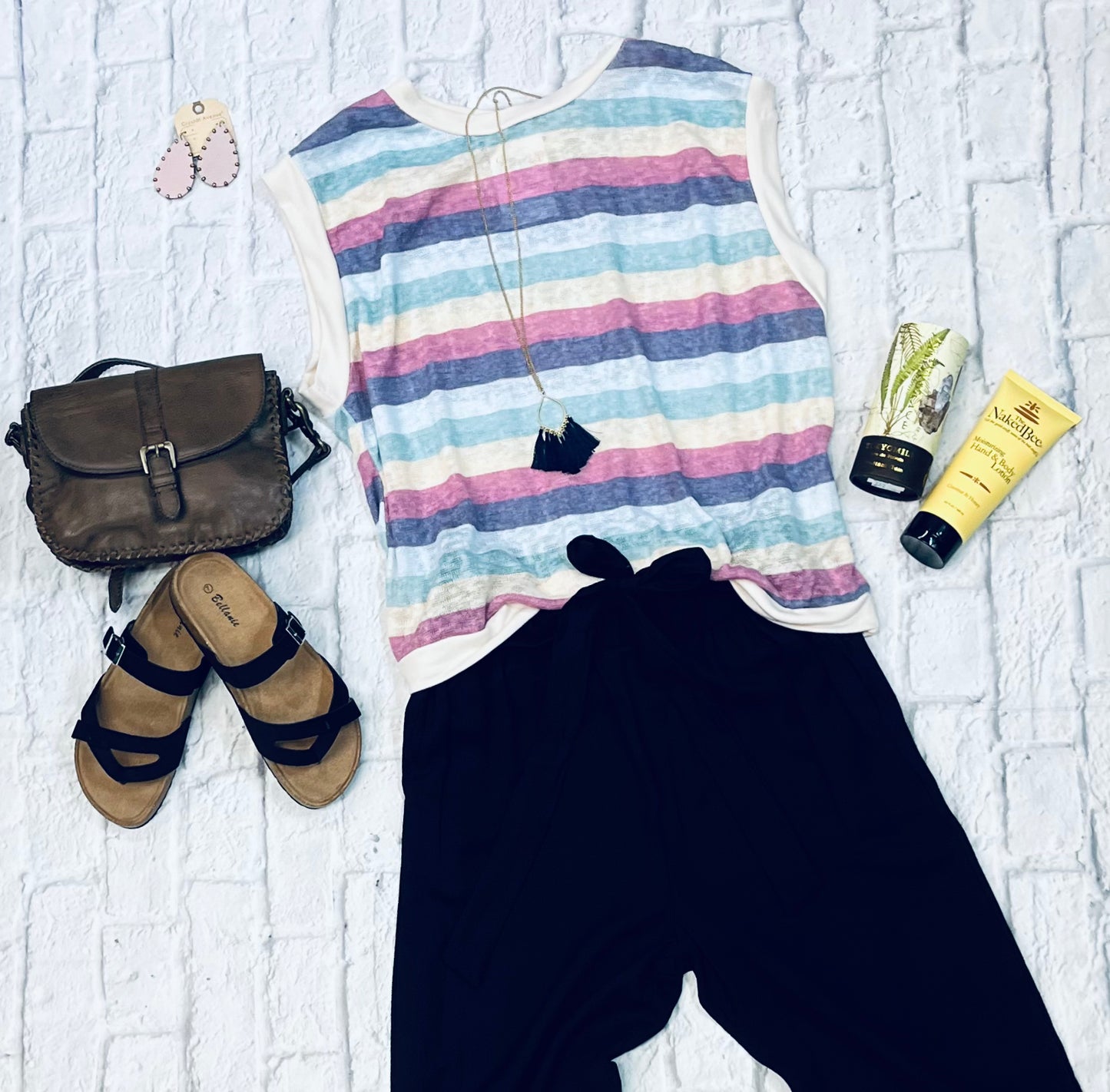 Pink and blue color block tank