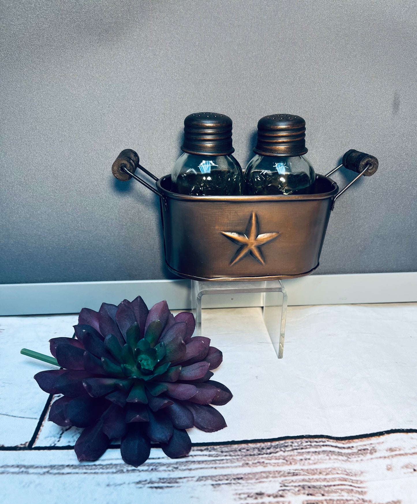 Western Star salt and pepper caddy copper
