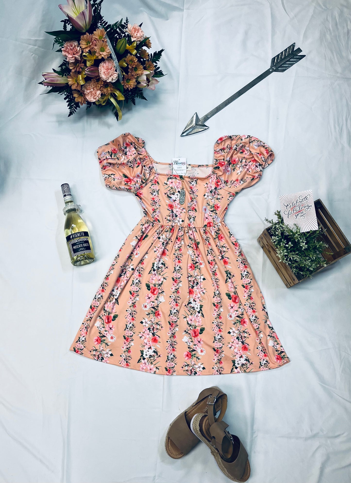 Peach floral sundress with pockets