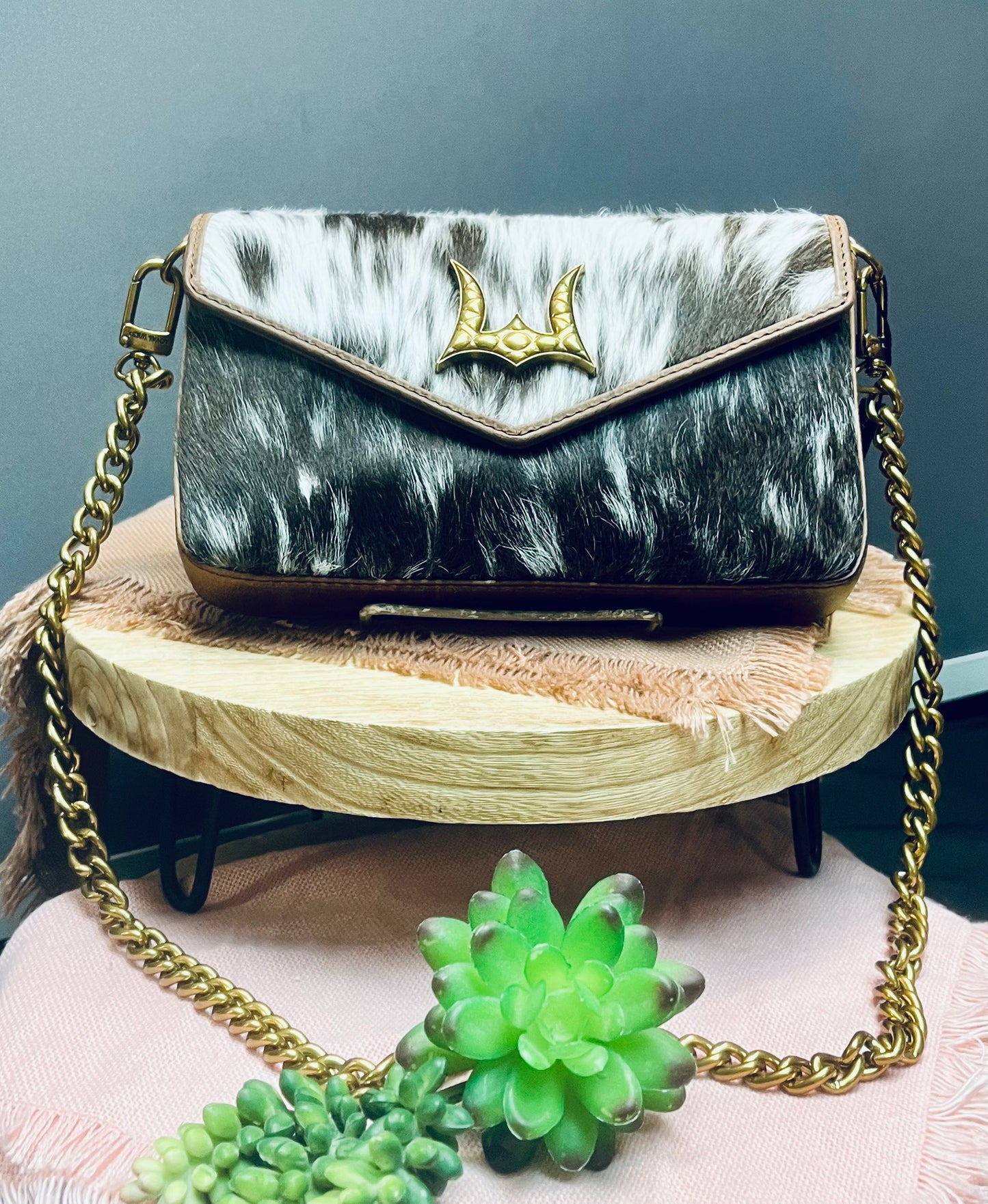Cow hide purse w/ chain strap