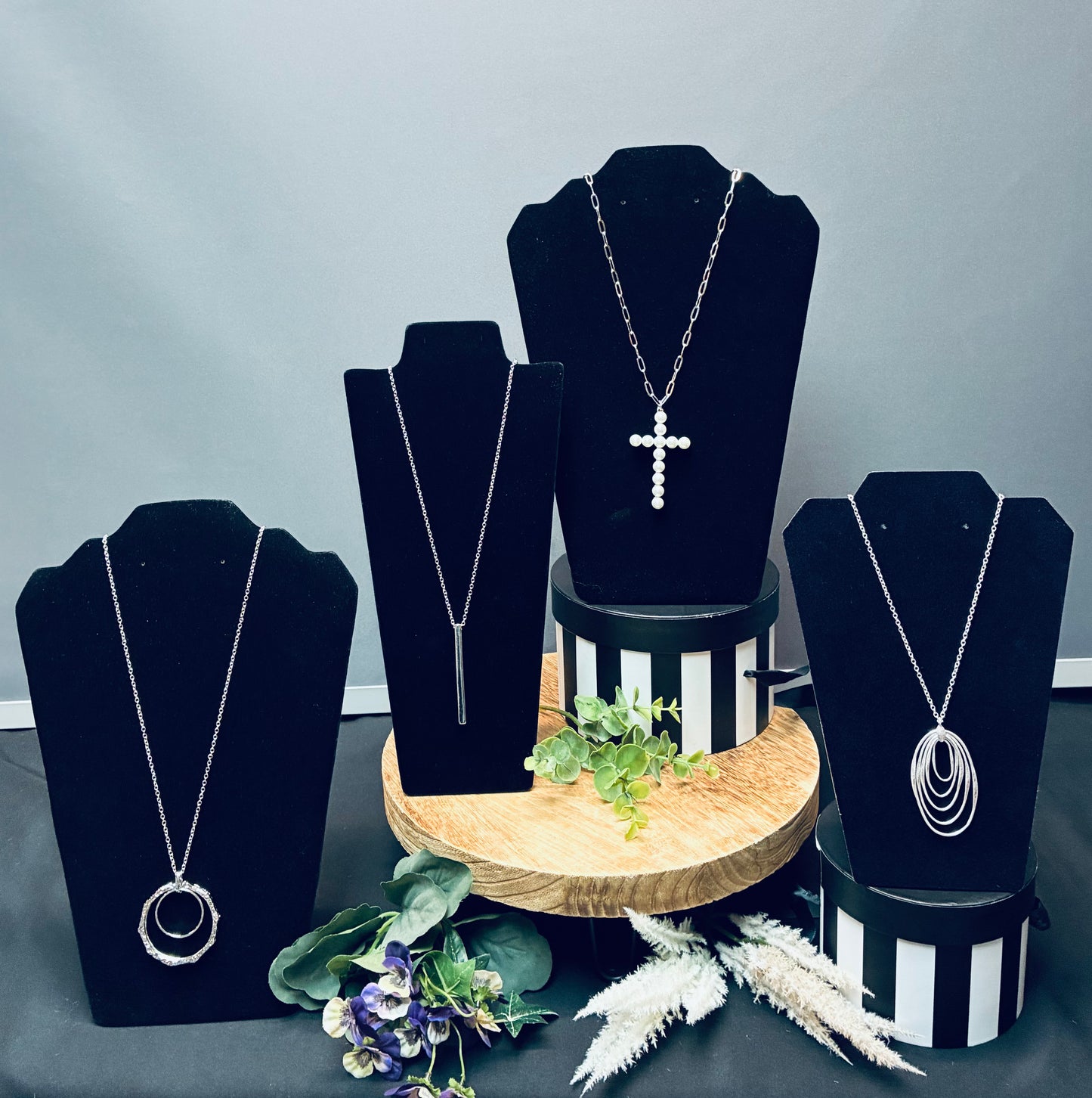 Long silver necklaces
