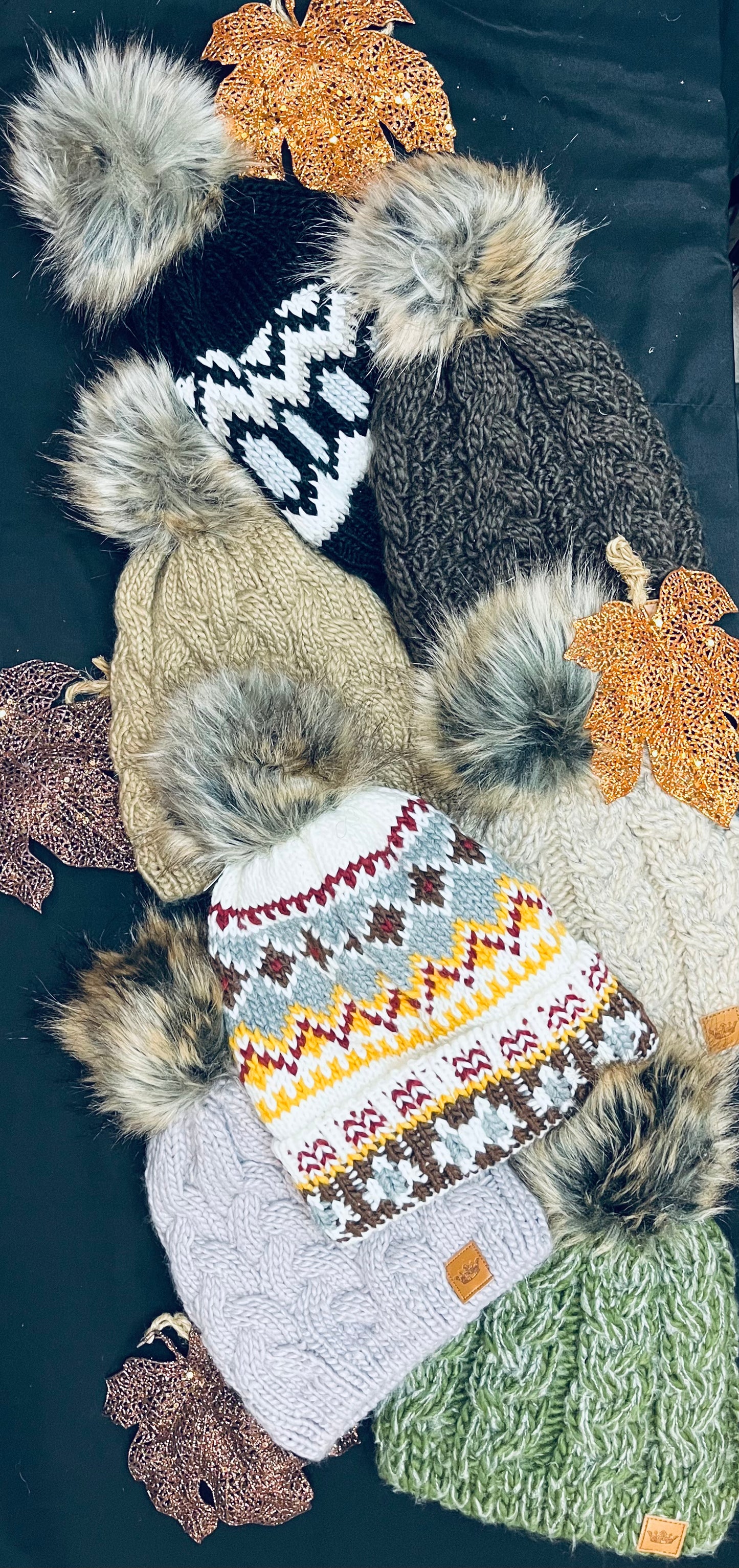 Pom knit hats