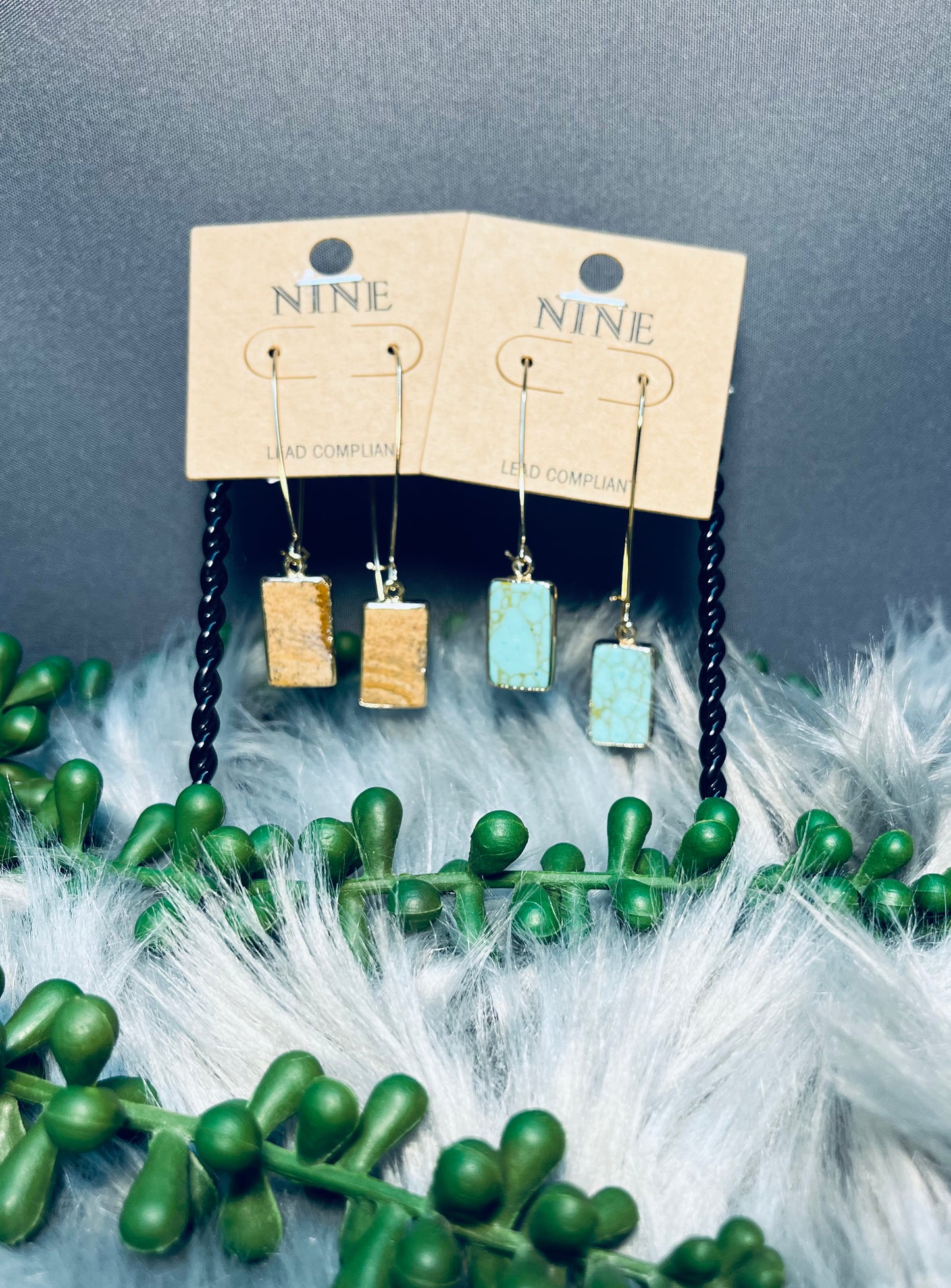 Tan or turquoise dangle earrings