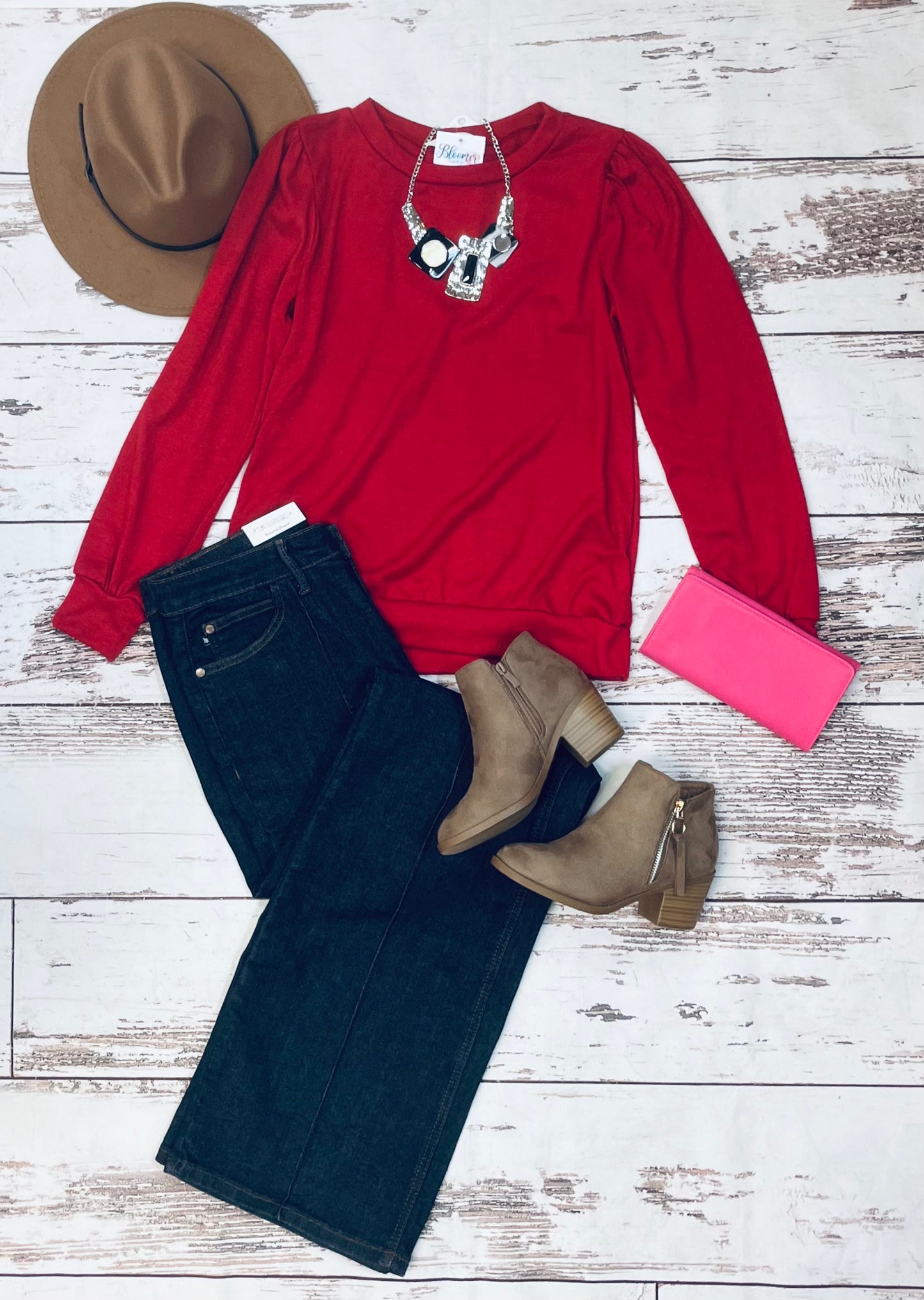 Red long sleeve w/ puff shoulders