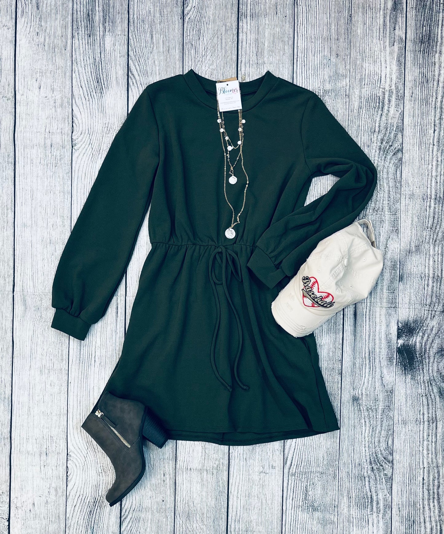 Hunter green long sleeve dress