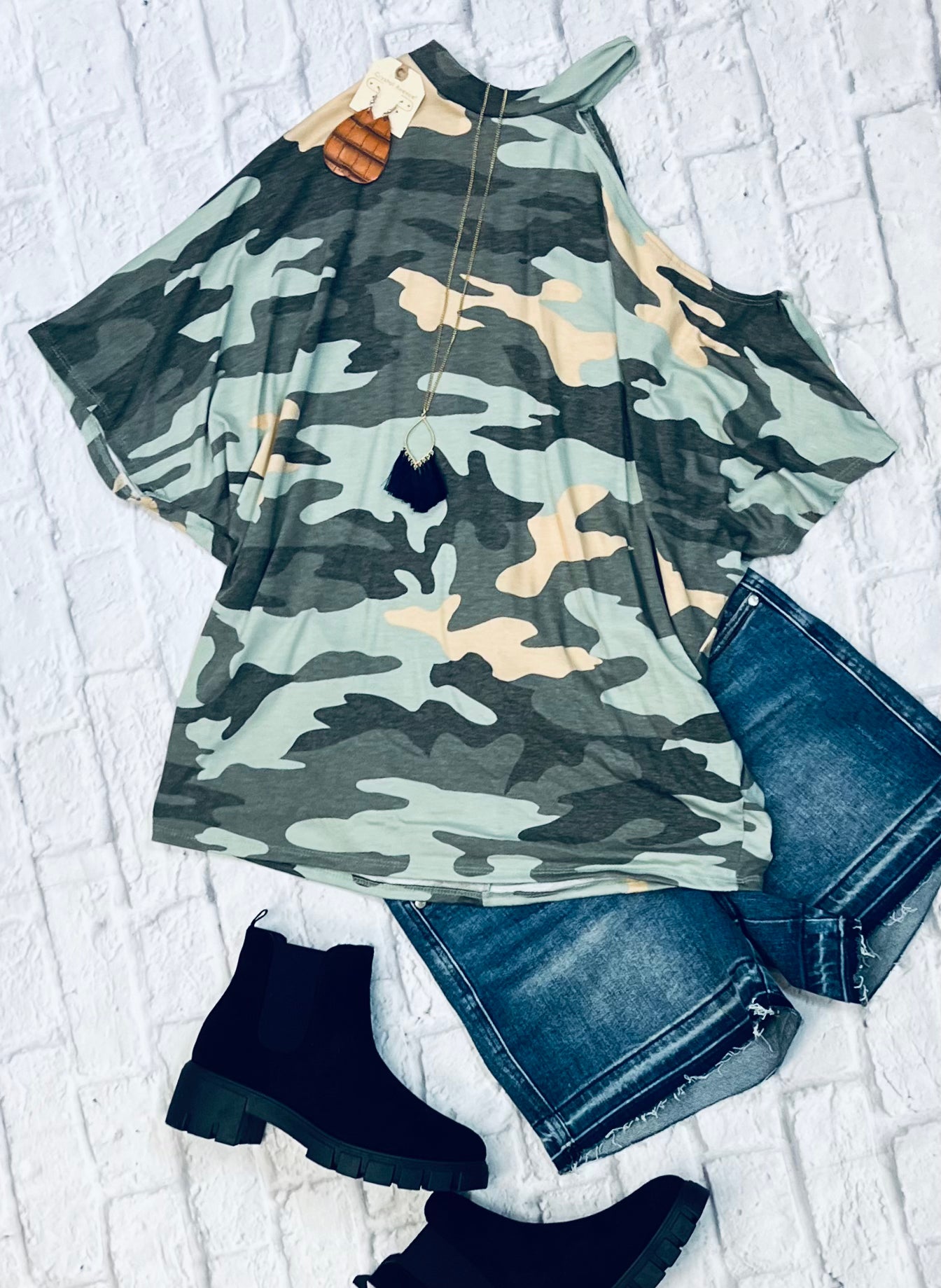 Camo off the shoulder top