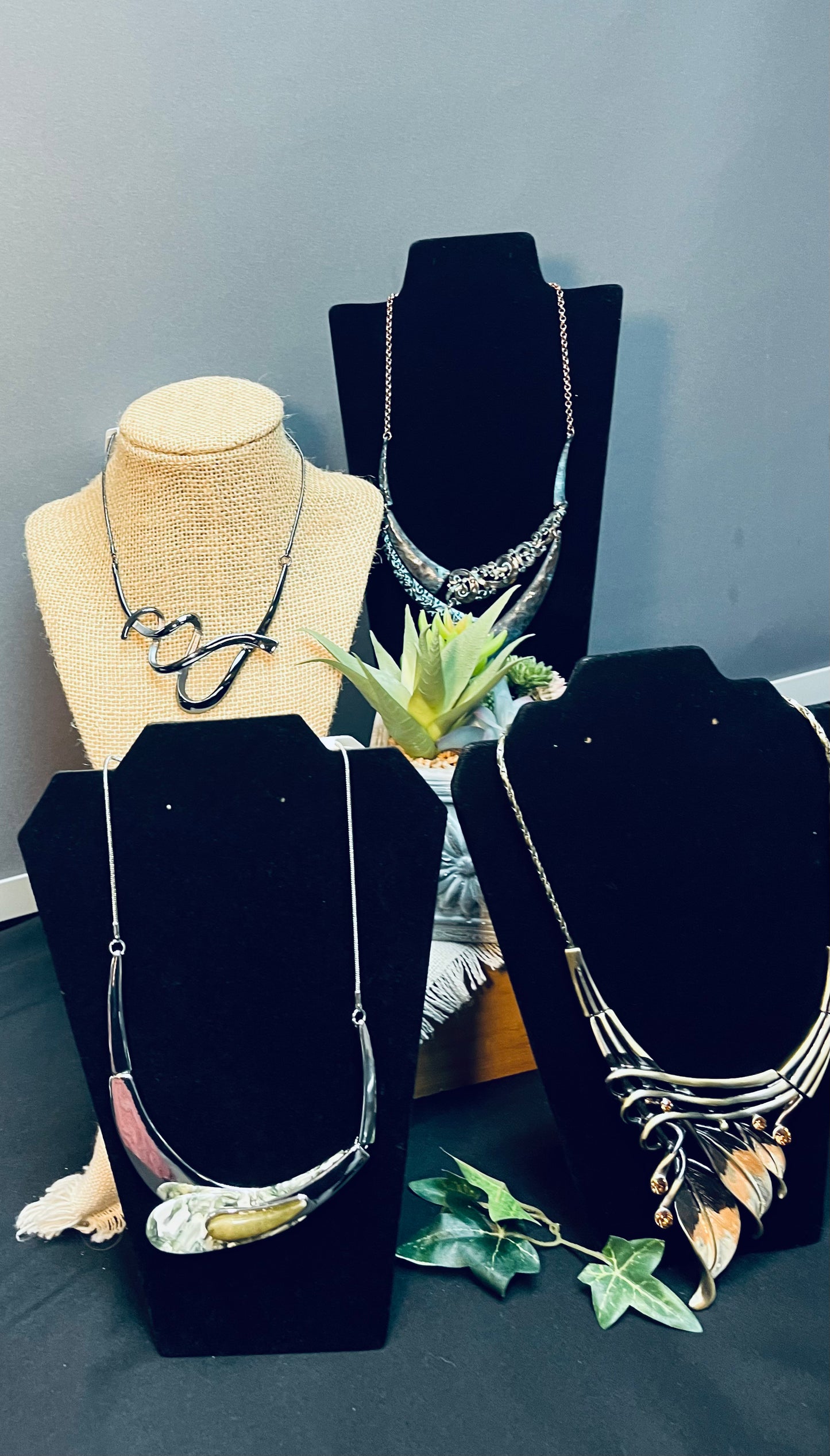 Chunky asymmetric necklaces w/ earrings