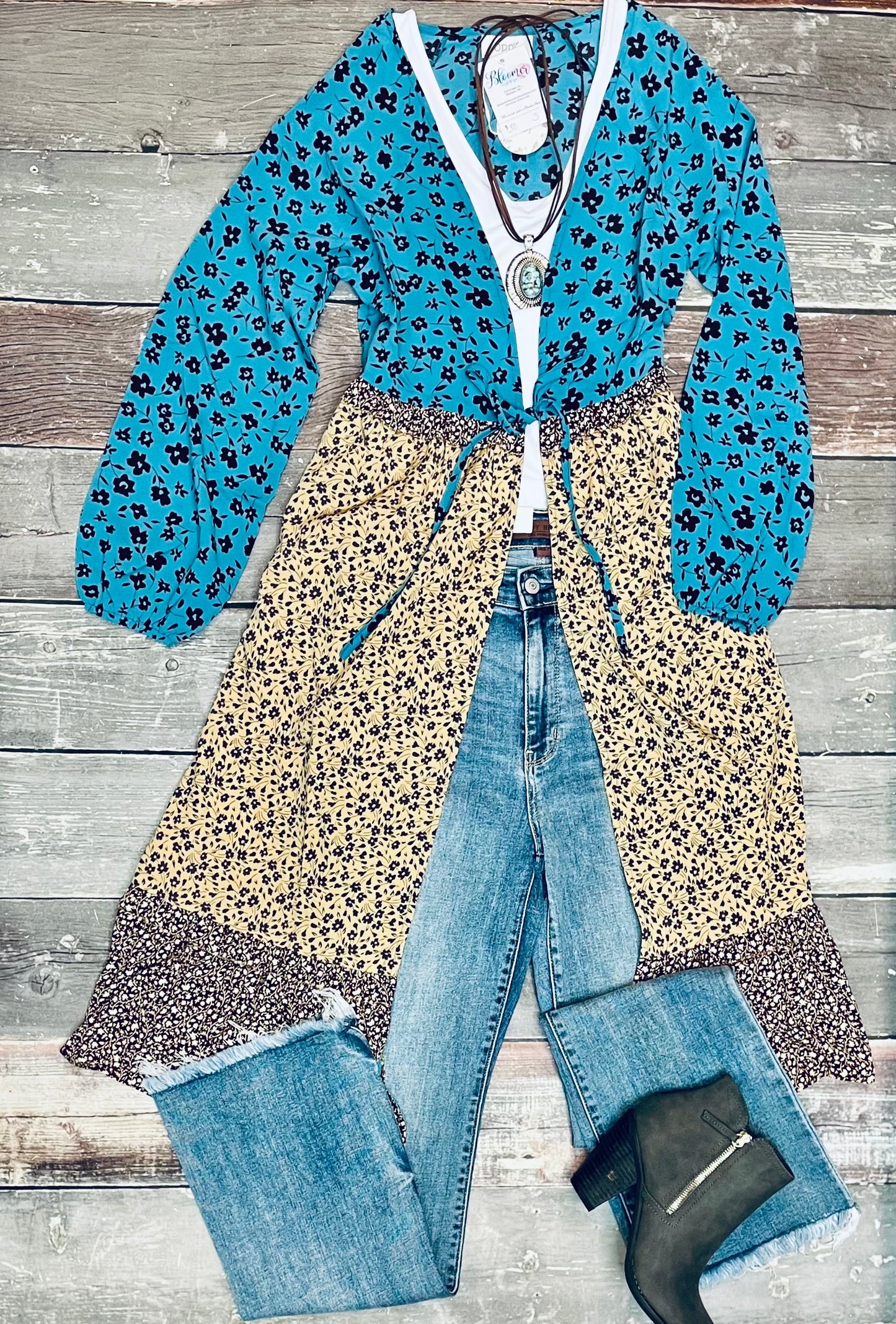 Floral color block duster