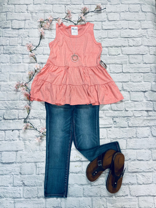 Coral tiered babydoll tank