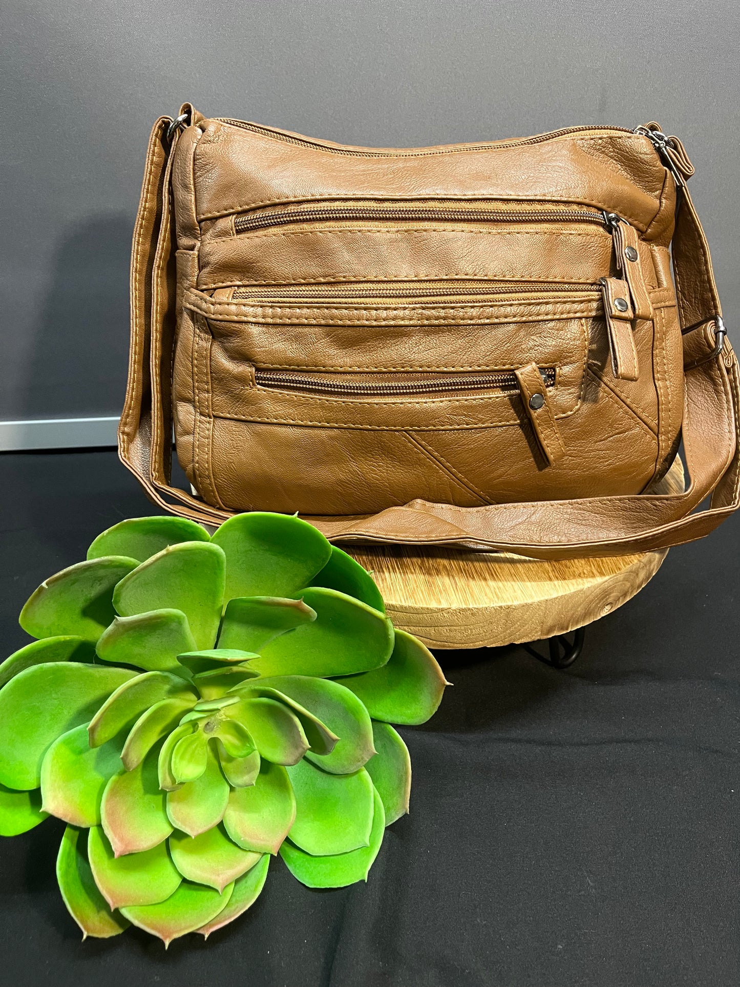 Camel purse with zippers