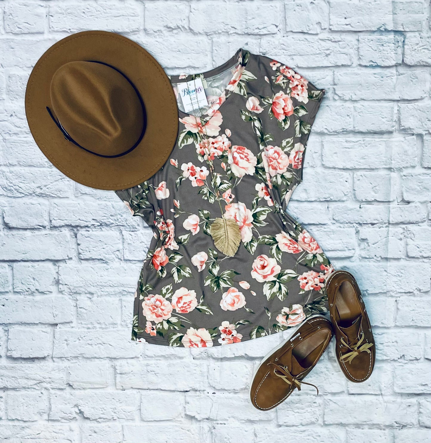 Mauve floral cap sleeve top