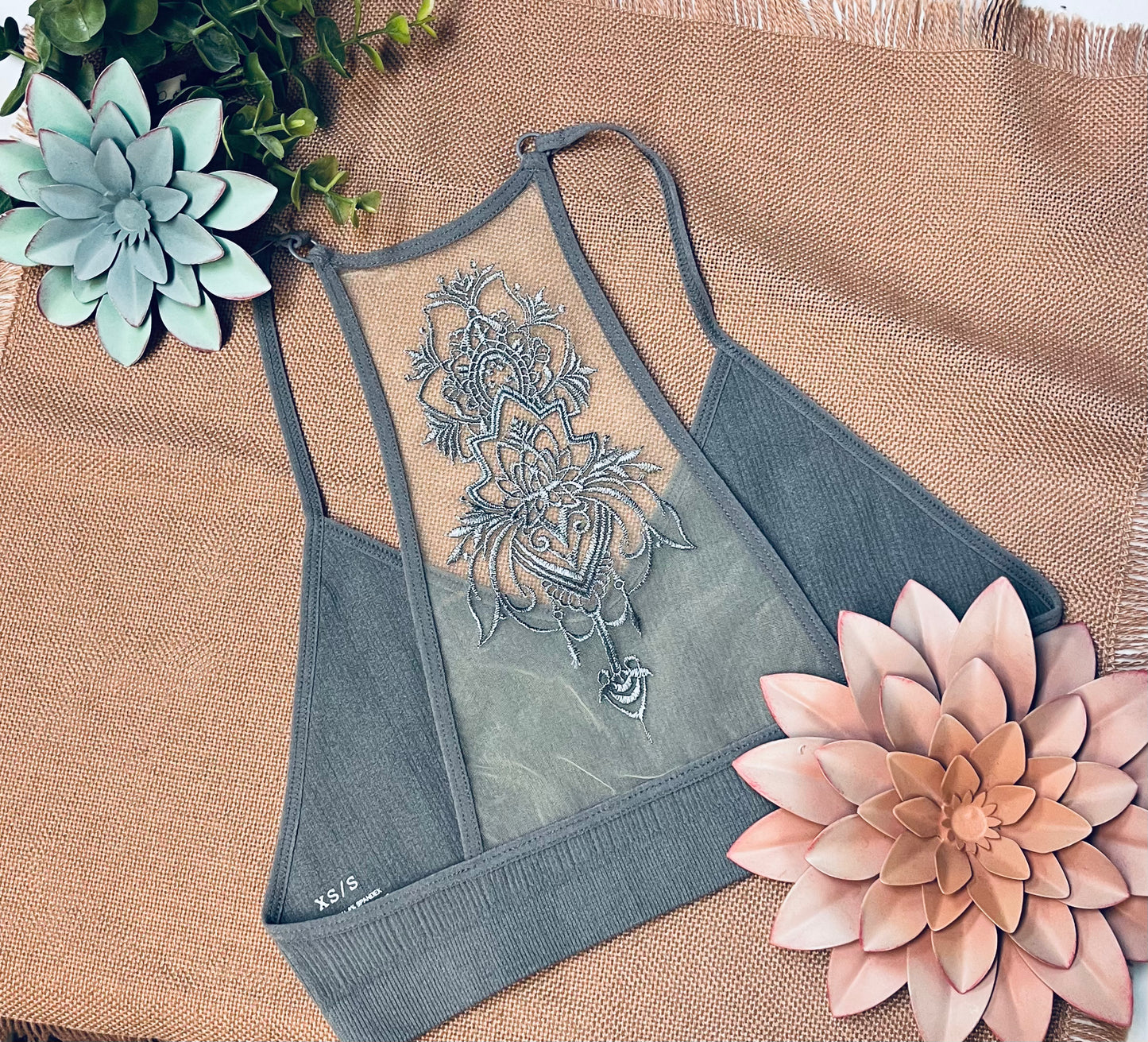 Lotus embroidered bralette