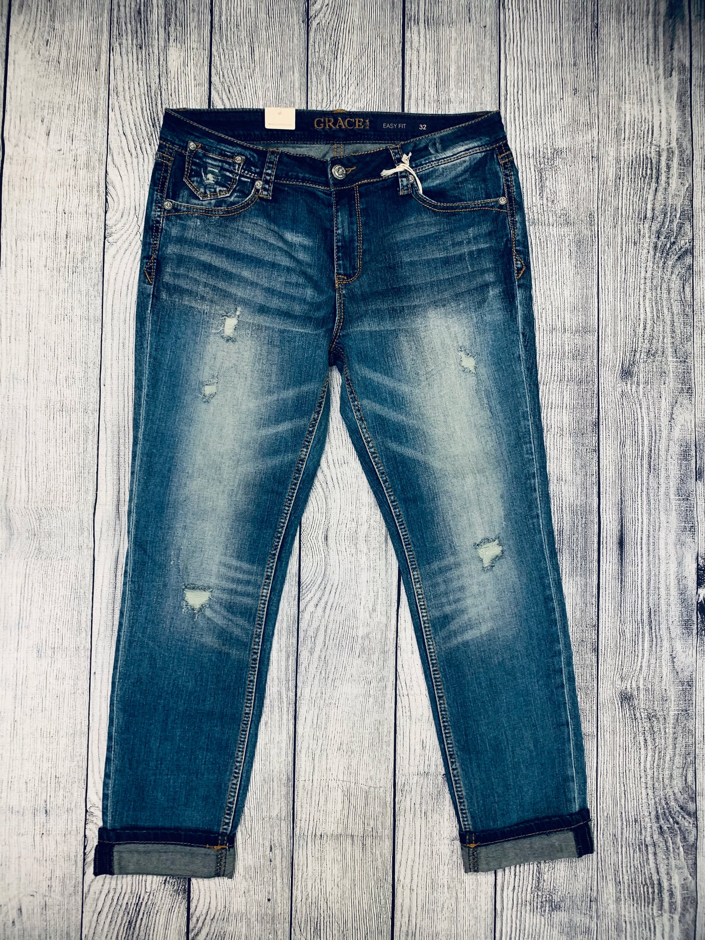 Grace In LA - easy fit cuff jeans