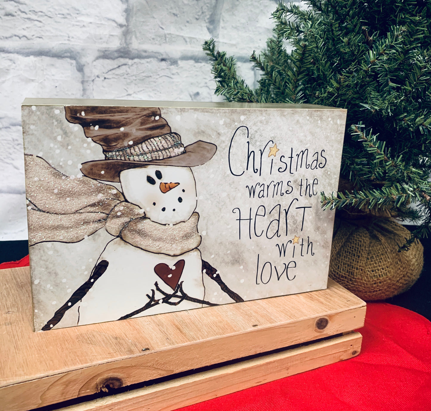 Christmas warms the Heart Block Sign