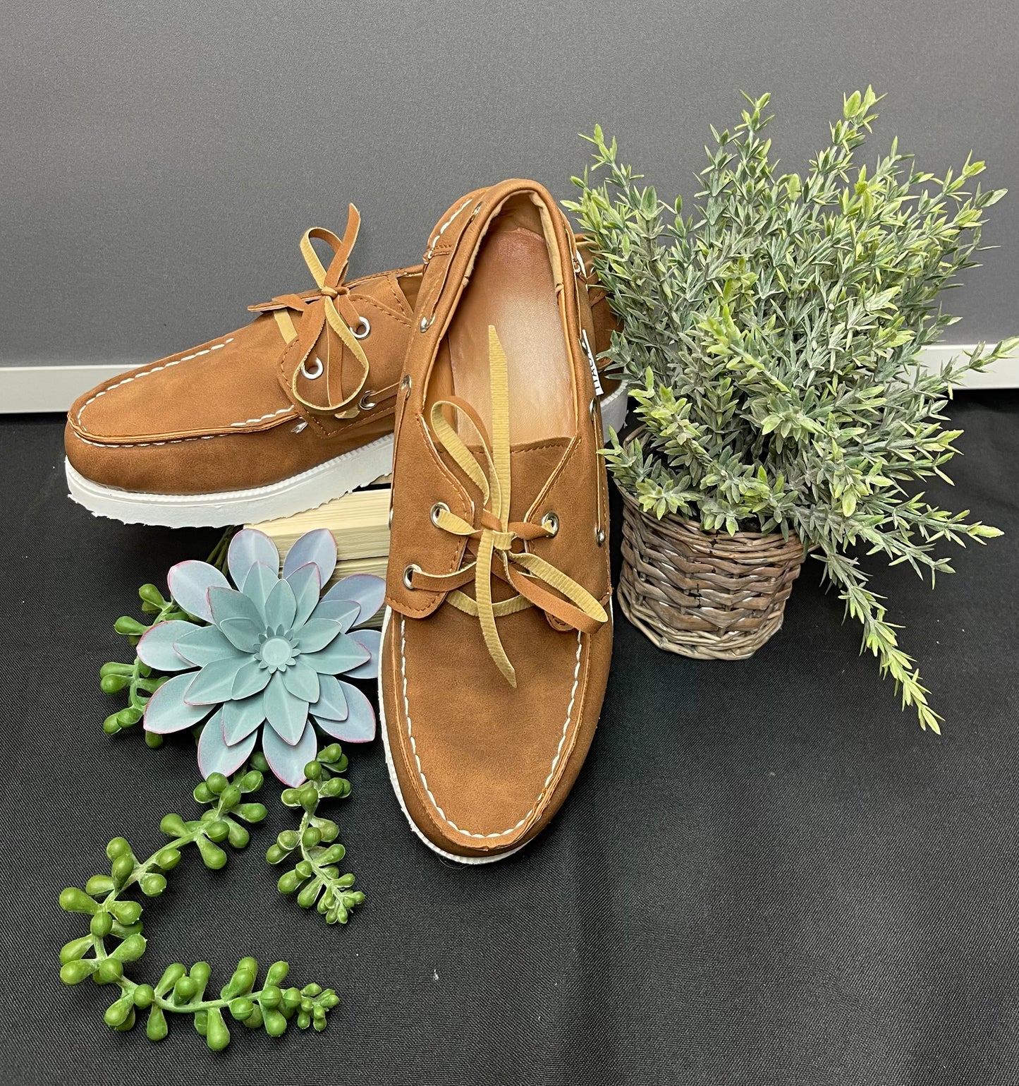 Brown Faux Leather slip ons