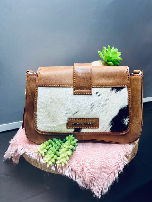 Leather and cow hide crossbody purse