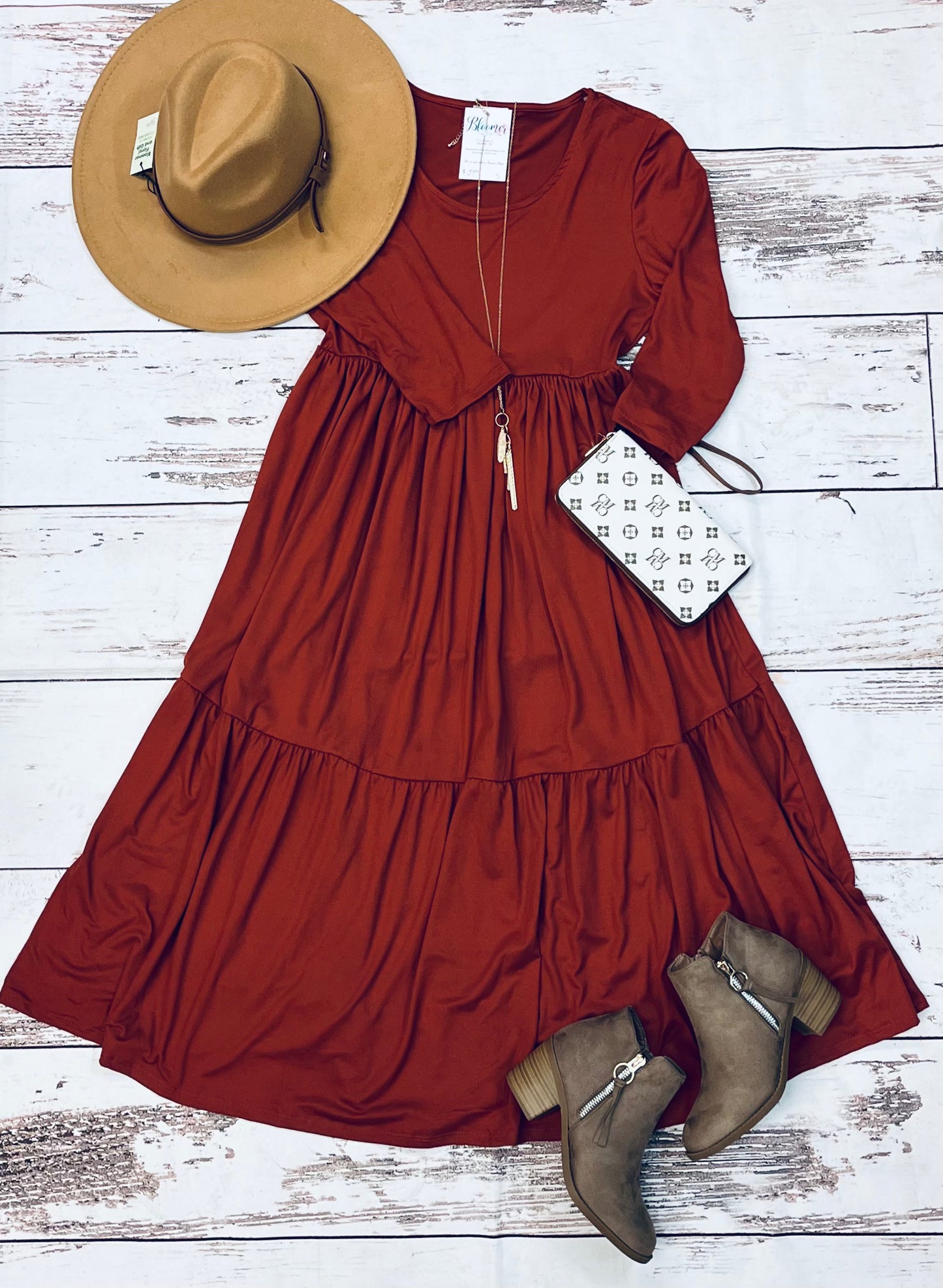 Rust tiered dress