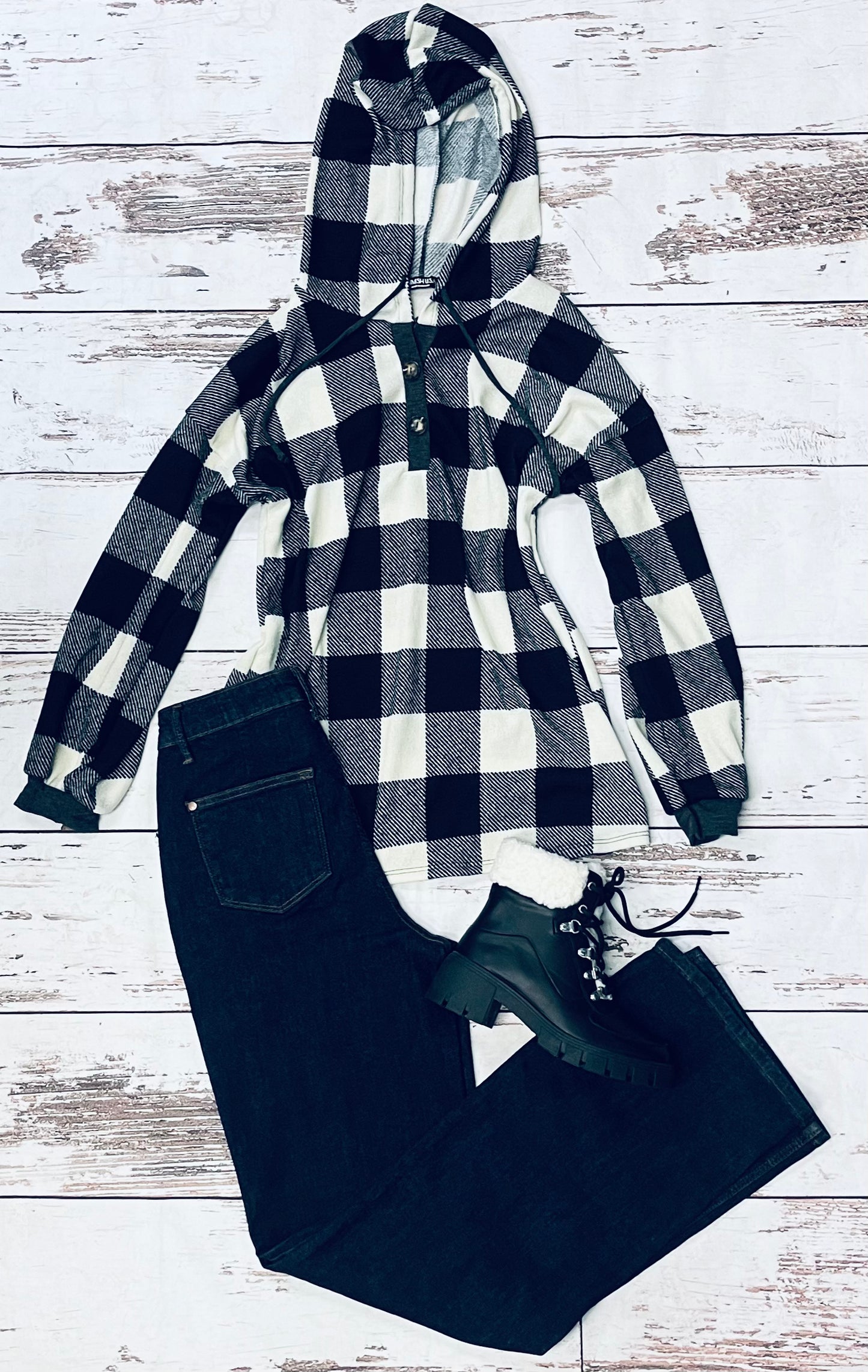 Ivory/Black plaid hoodie