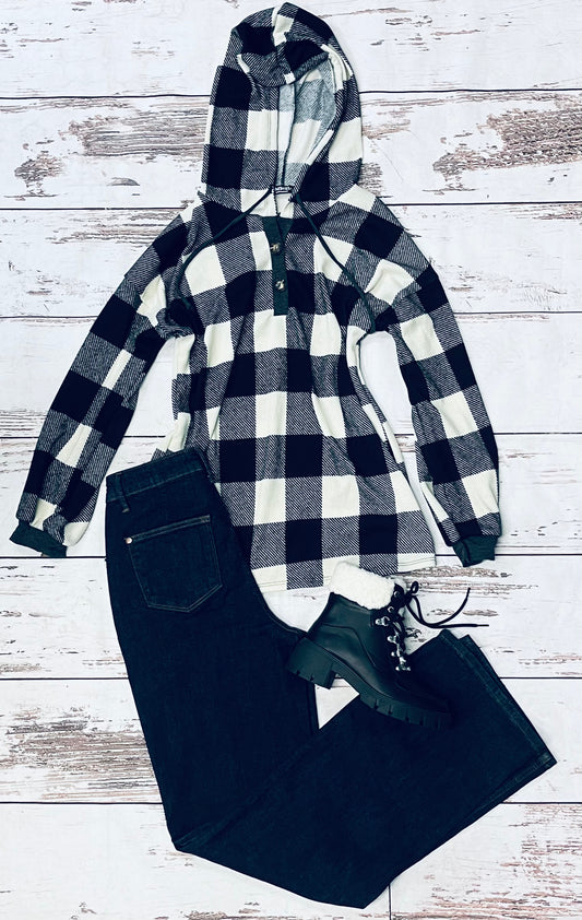 Ivory/Black plaid hoodie