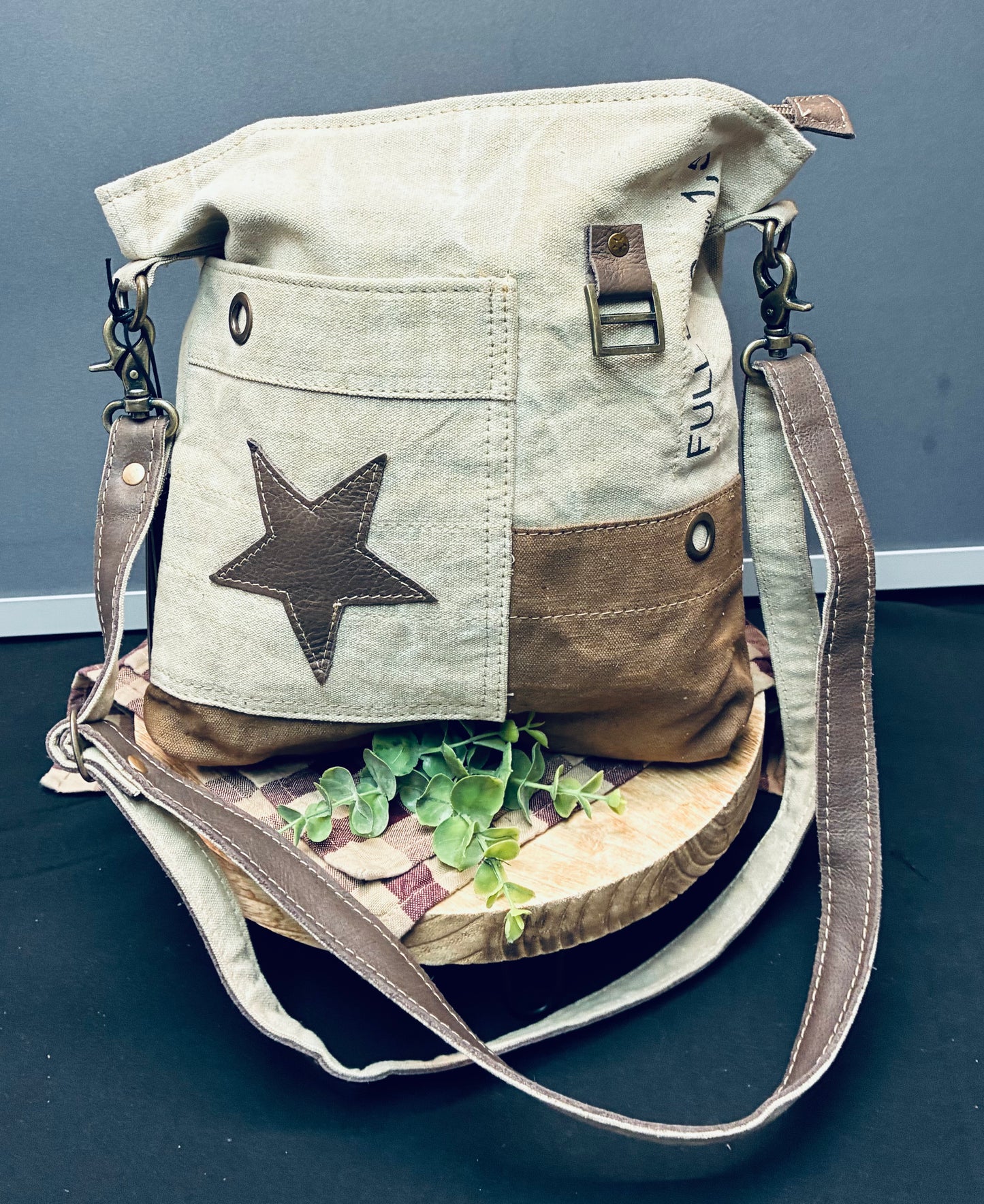 Leather star cross body bag