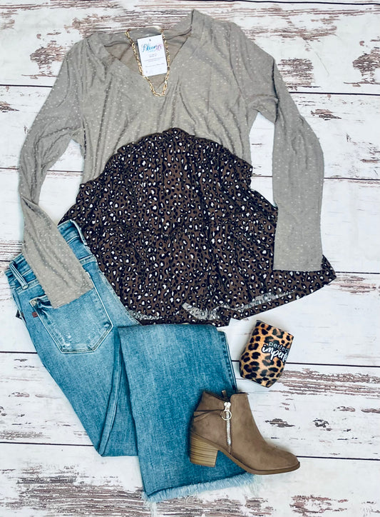 Mocha/Leopard babydoll top