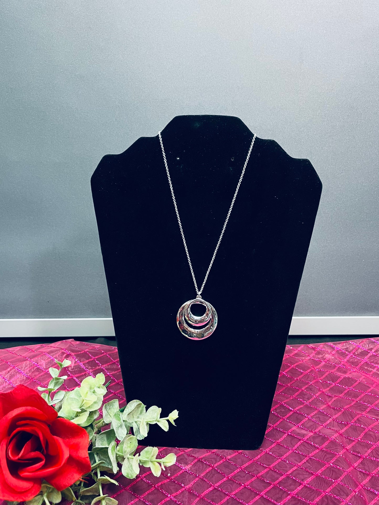 Silver Double wide circle necklace and earrings
