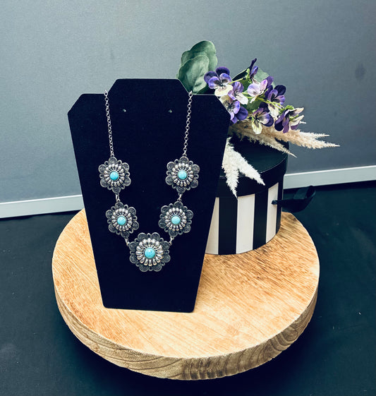 Teal accent flower statement necklace w/ earrings
