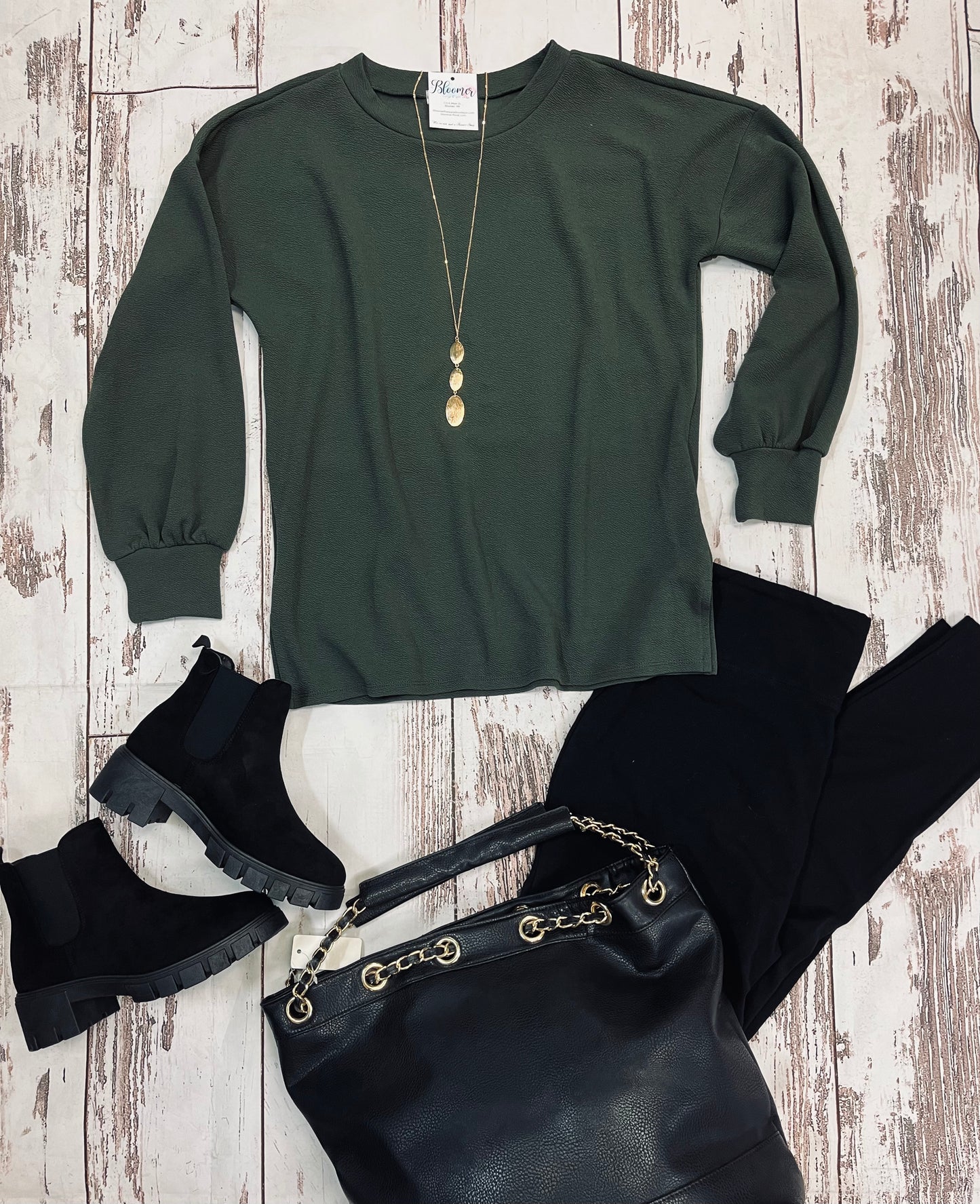 Liverpool bubble sleeve olive top