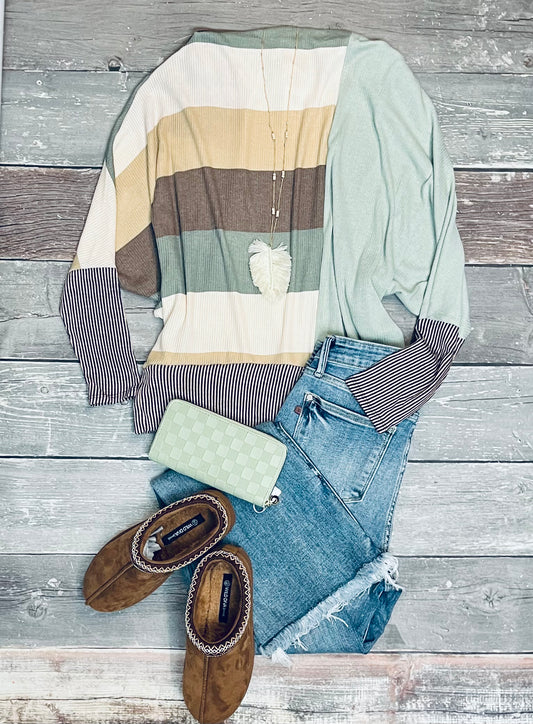 Sage/Khaki color block sweater