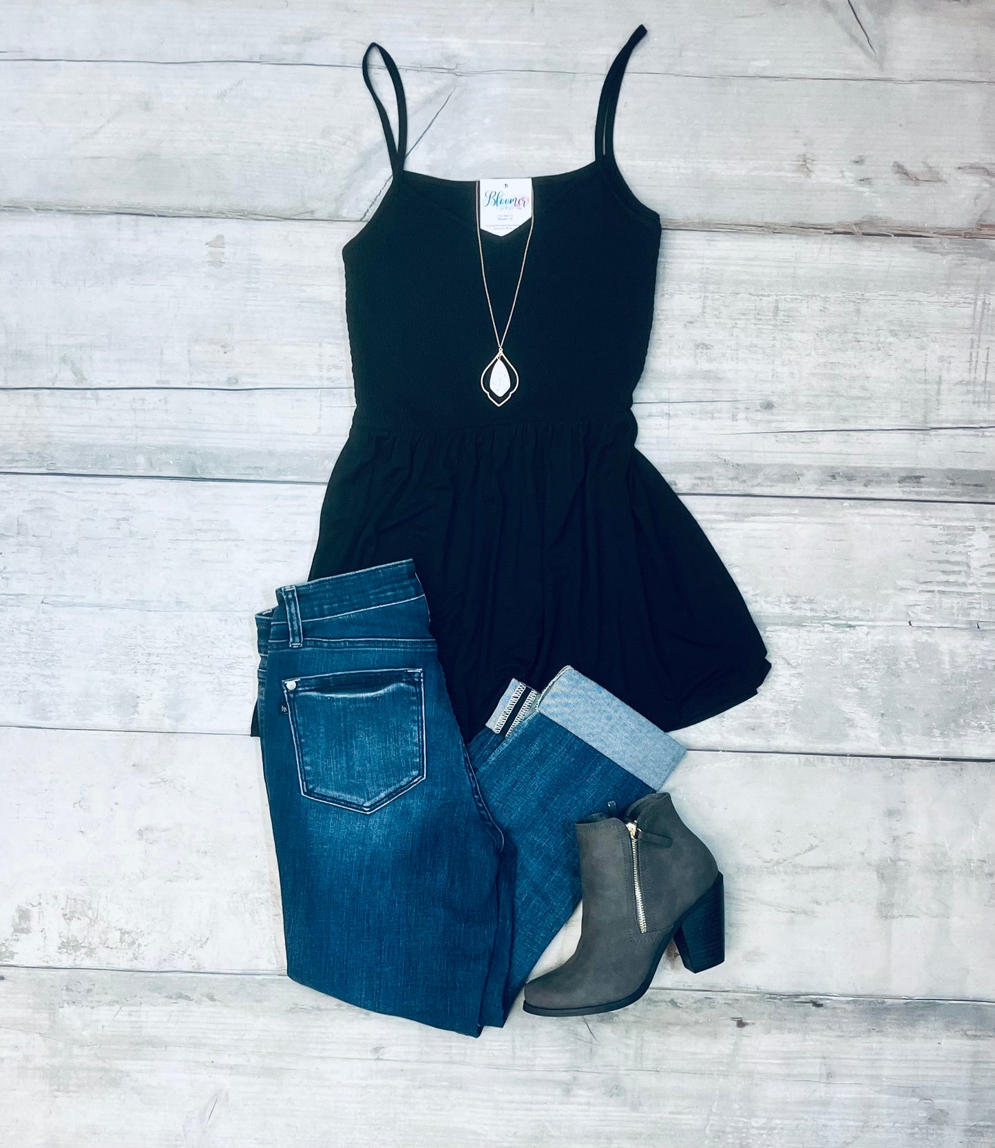 Black smock tank w/ spaghetti straps