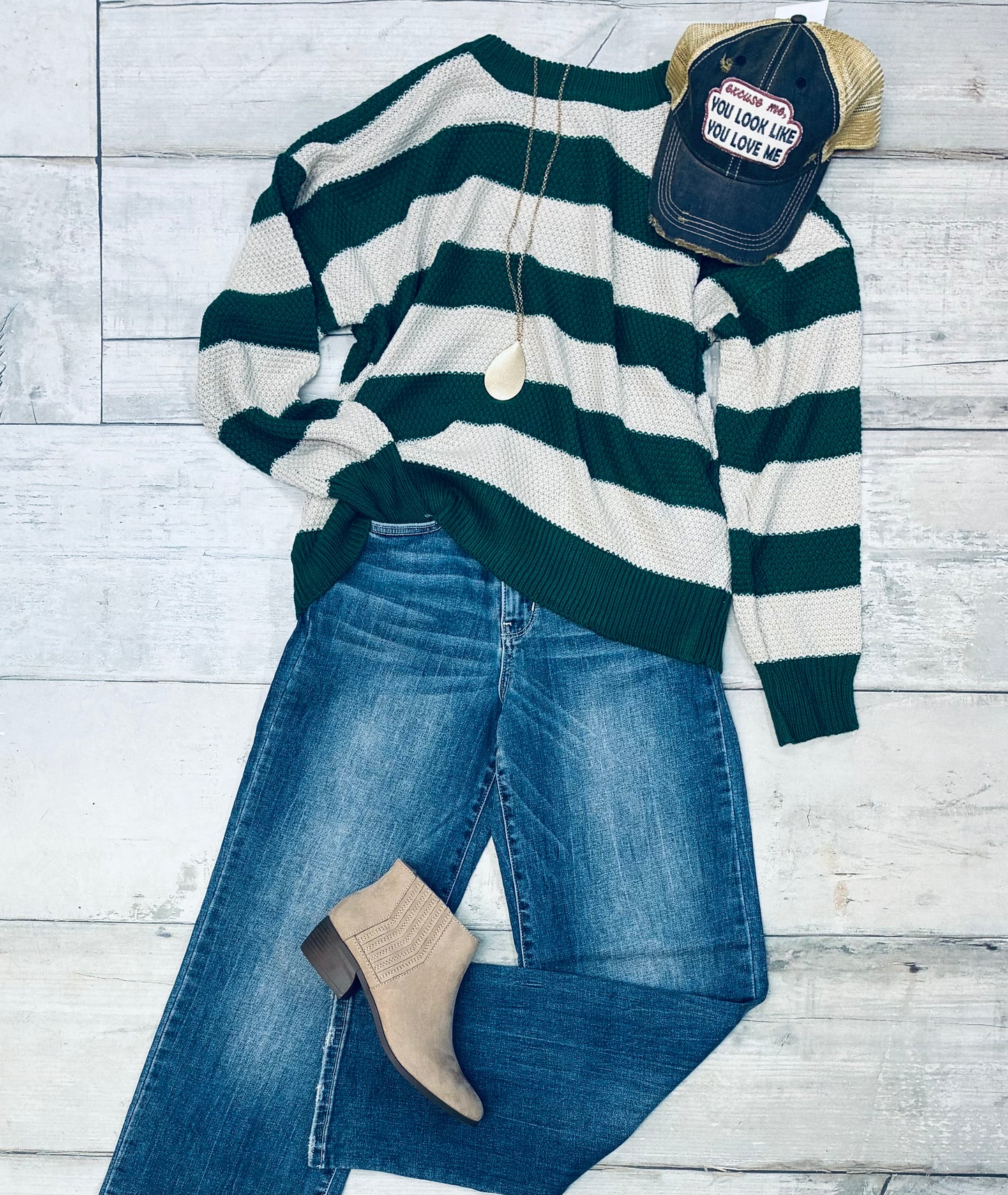 Hunter/tan striped sweater