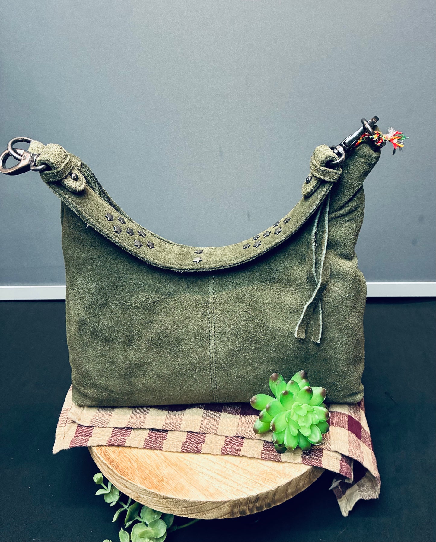Juniper trail genuine suede bag in forest green