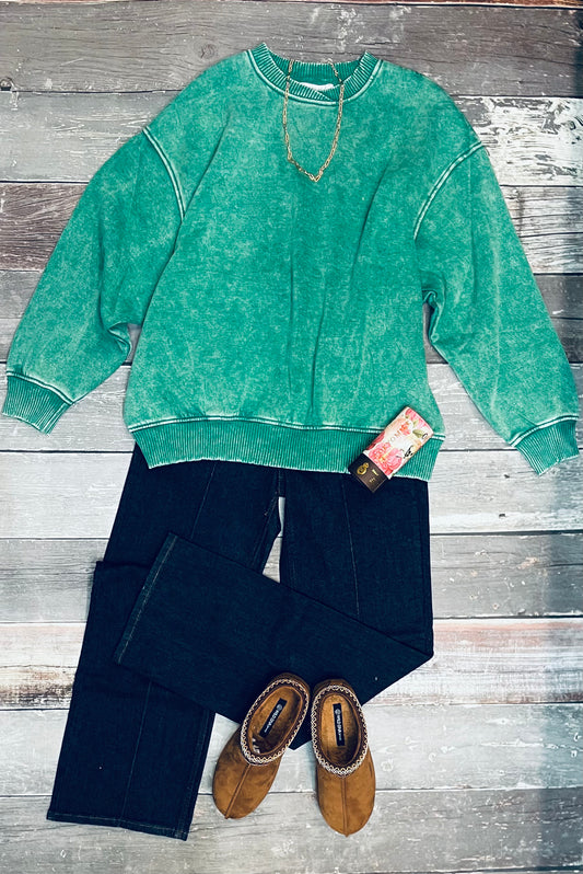 Green Acid Washed oversized Sweatshirt