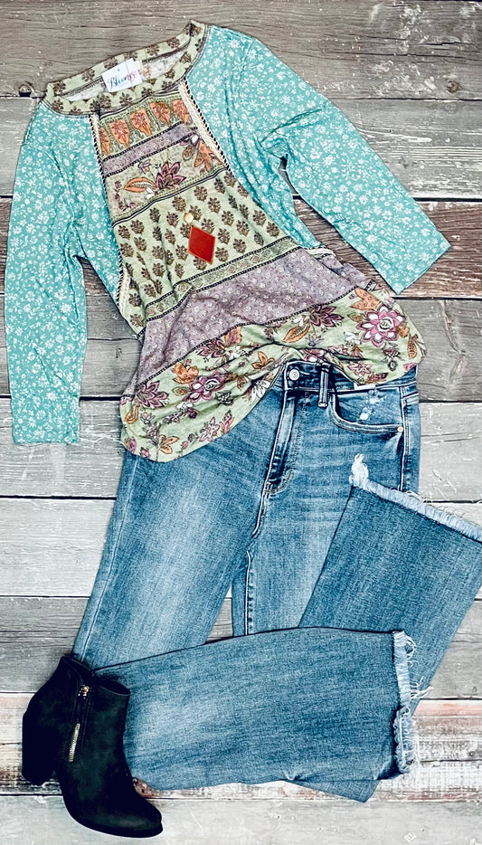 Sage multi print Tee