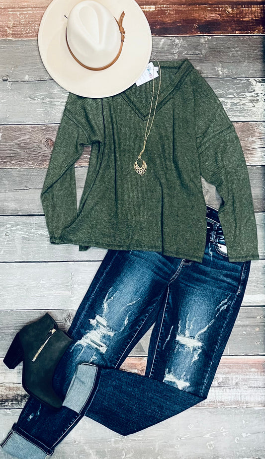 Olive V Neck Sweater