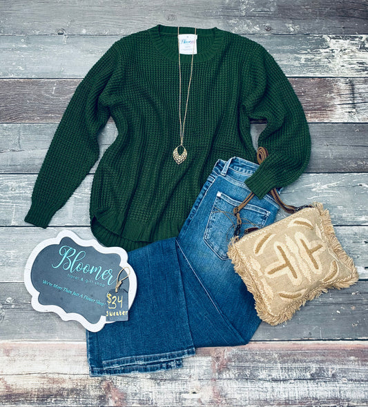 Army green waffle knit sweater