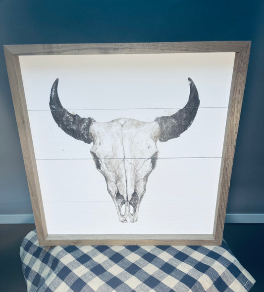 Steer cow skull white sign