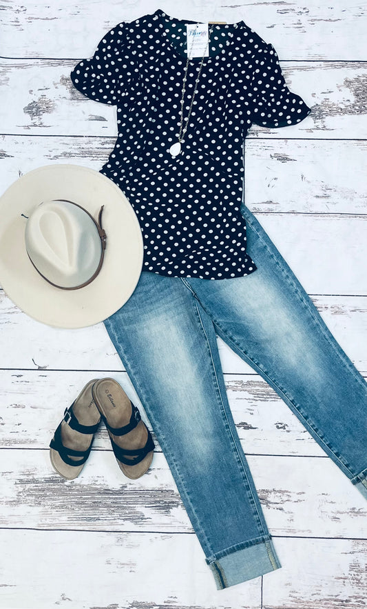 Black and white polka dots top