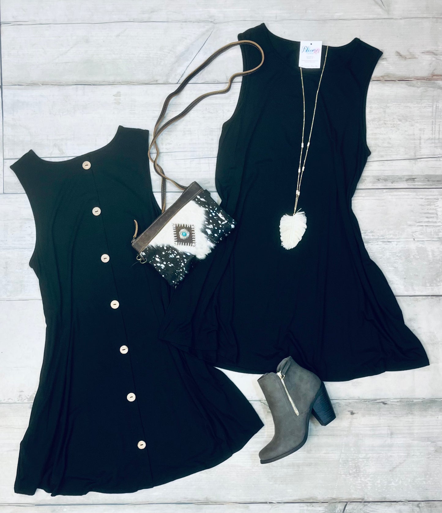 Button back black dress