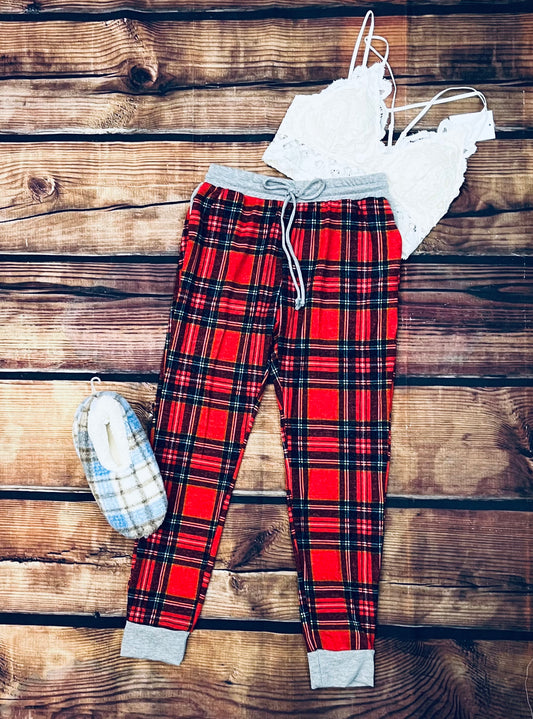 Red plaid joggers