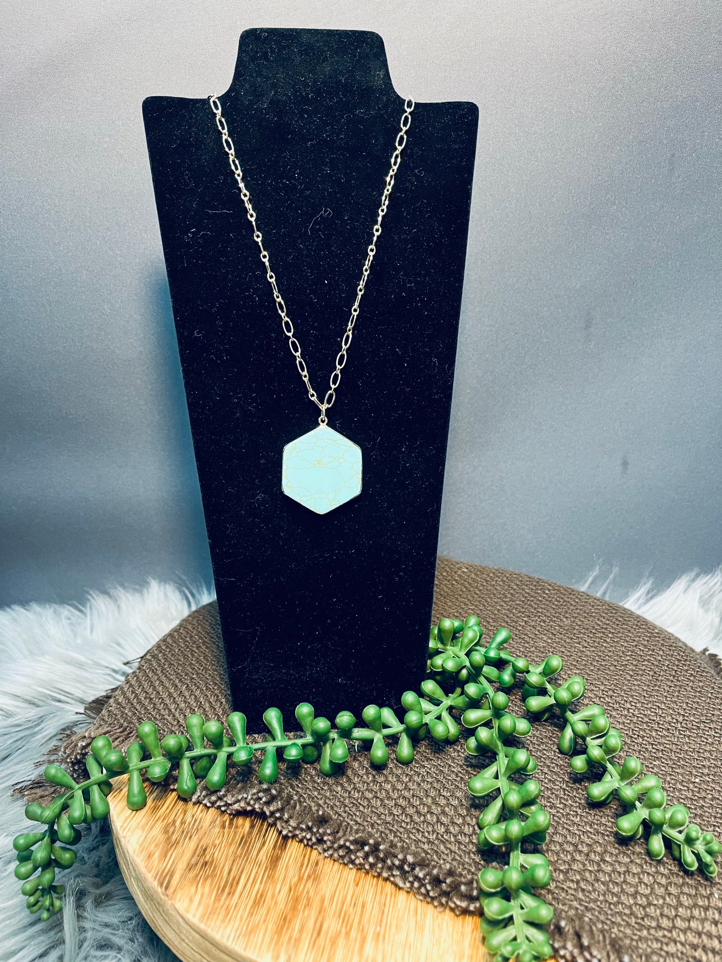 Turquoise hexagon gold necklace