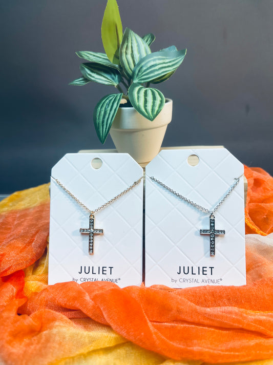 Crystal studded cross necklace