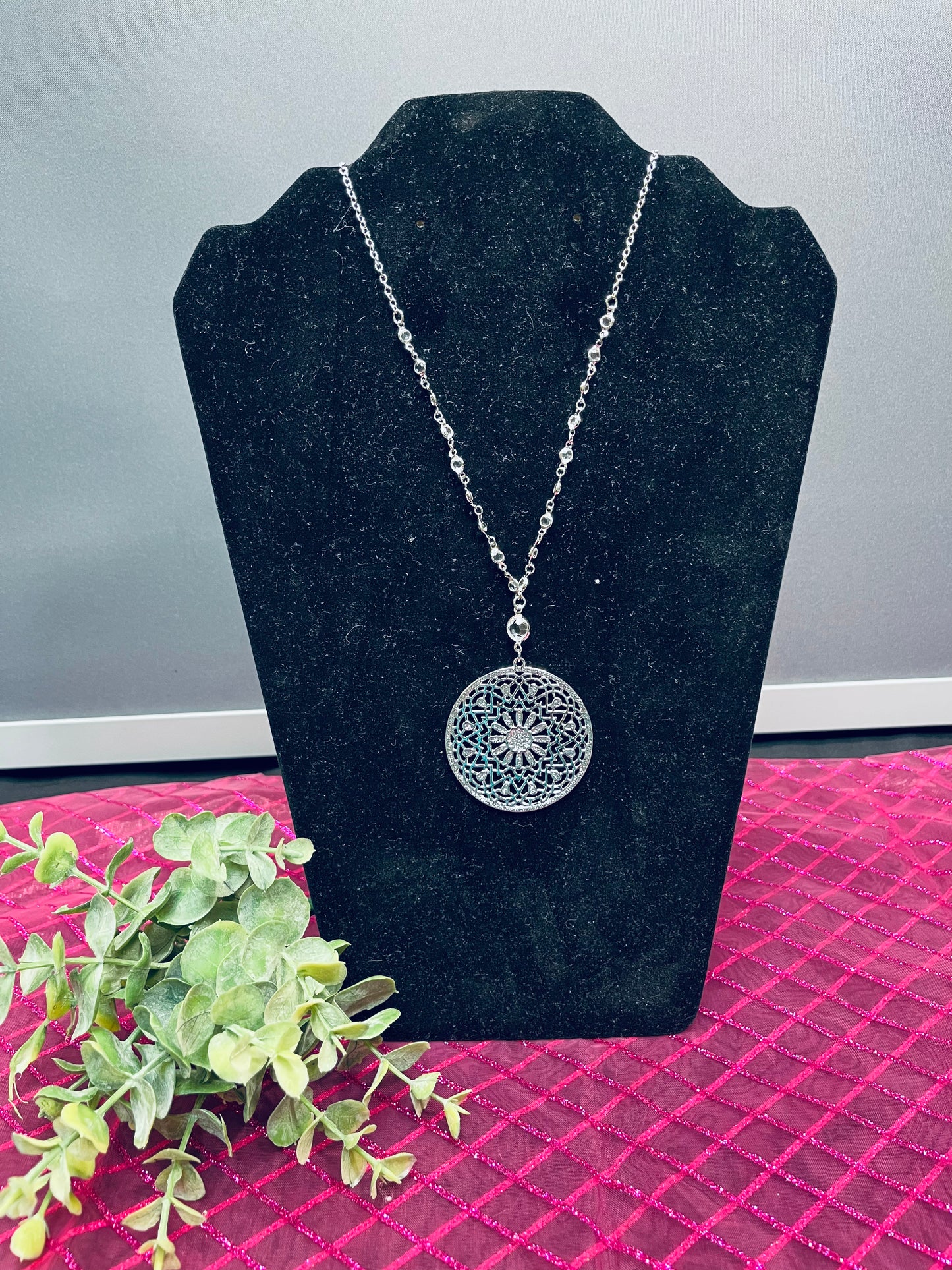 Silver mandala necklace