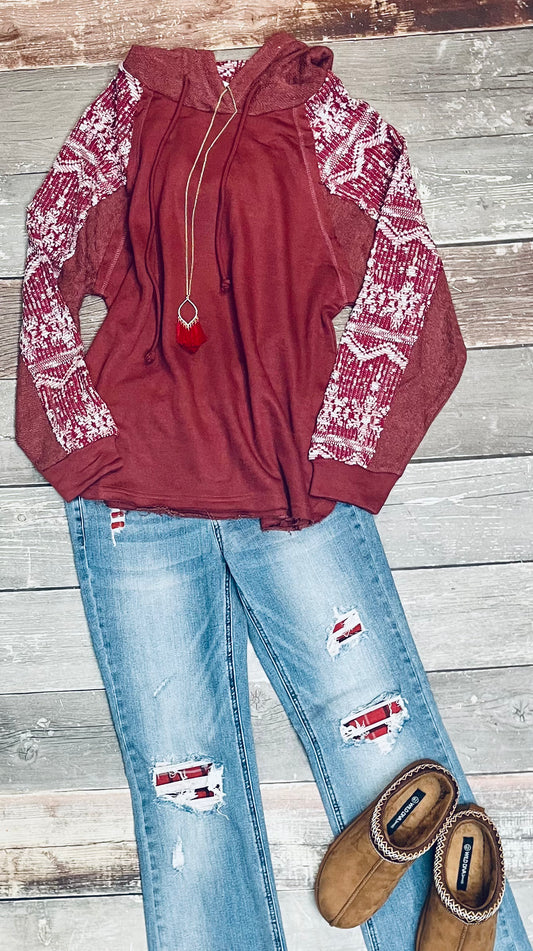Ruby hoodie w/ snowflake sleeves