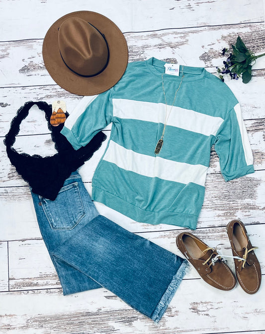 Sage color block 1/4 sleeve shirt