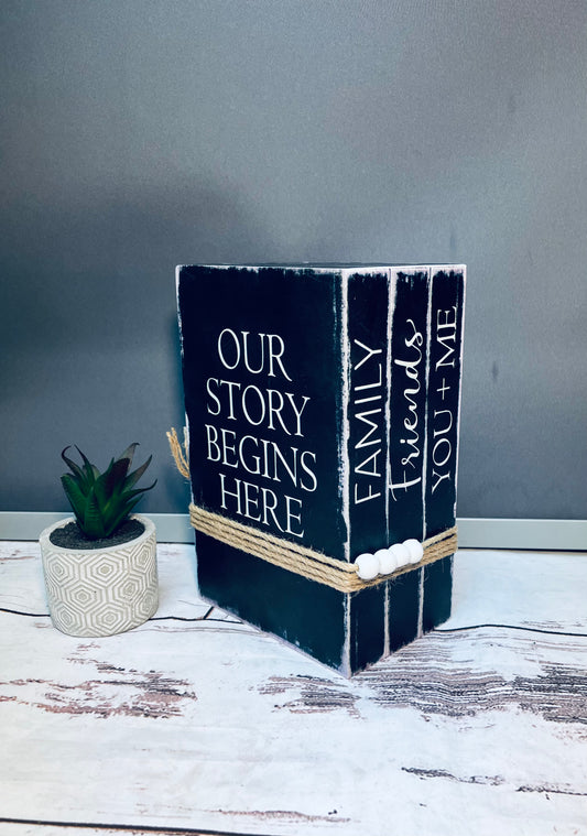 Our story decorative book stack