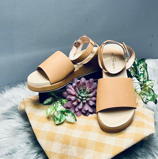 Tan ankle strap sandals