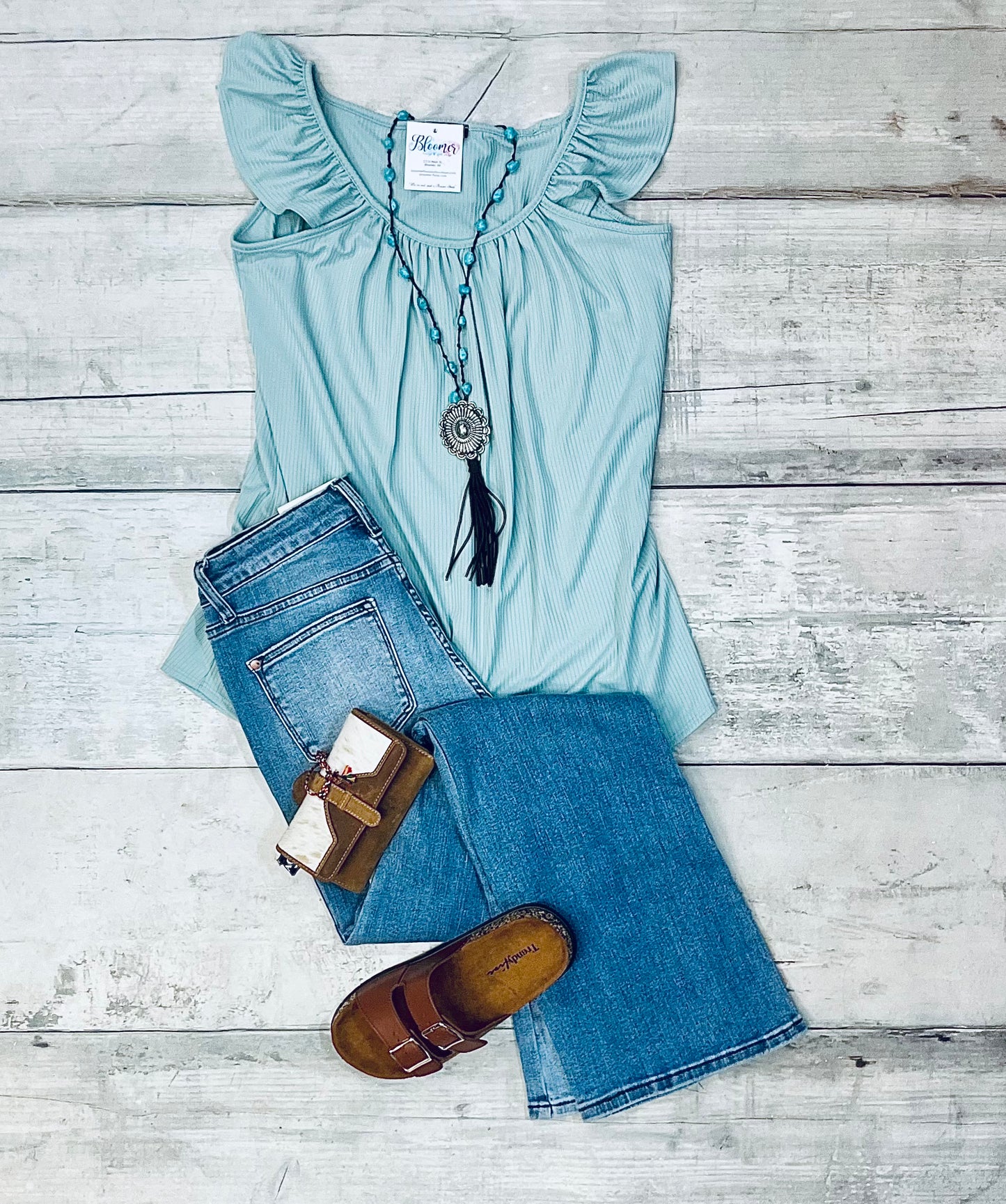 Mint tank with ruffled flutter sleeve