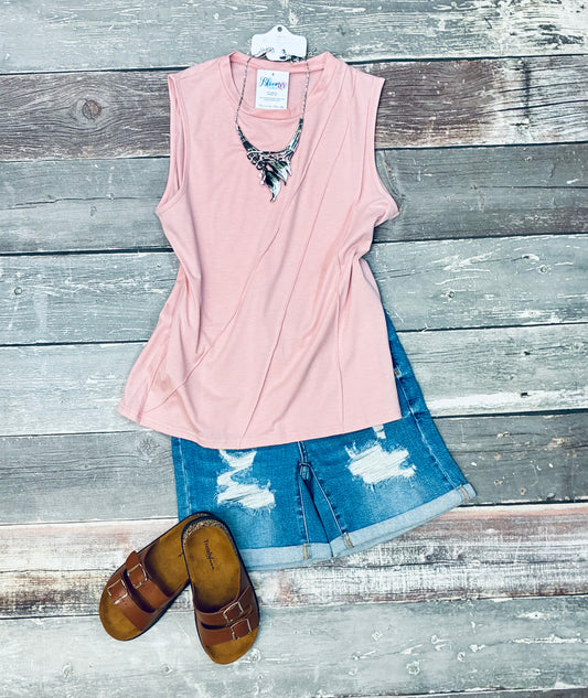 Light pink tank with asymmetric pleats