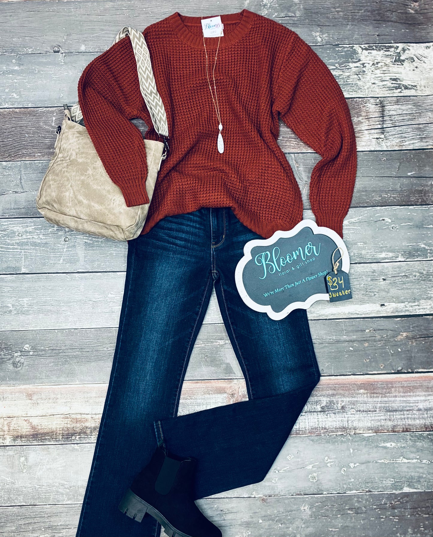 Rust waffle knit sweater